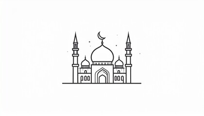 Minimalist Mosque Silhouette Line Art Islamic Architecture Vector Illustration