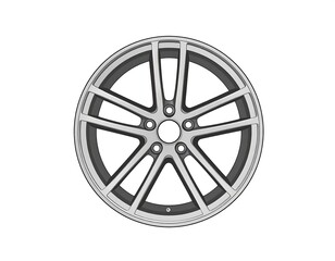 Obraz premium A gray and white image of a car wheel with a unique design