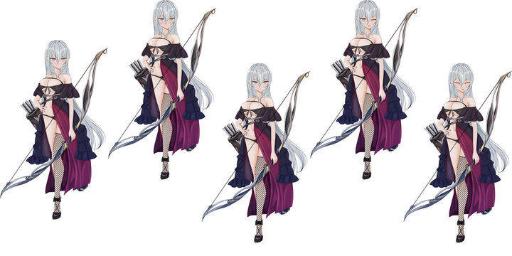 弓矢使いの女の子 - ファンタジー立ち絵キャラクターアニメ風素材 - 表情差分
