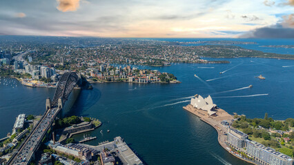 21 January 2026 Aerial Drone View of Sydney Harbour Circular Quay on a nice Summer day beautiful Sky in Sydney NSW Australia