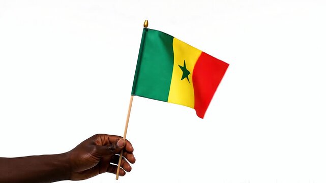 Hand holding Senegal flag on white background