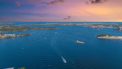 21 January 2026 Aerial Drone View of Sydney Harbour Circular Quay on a nice Summer day beautiful Sky in Sydney NSW Australia