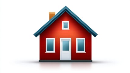 Classic red house with blue roof and white door isolated