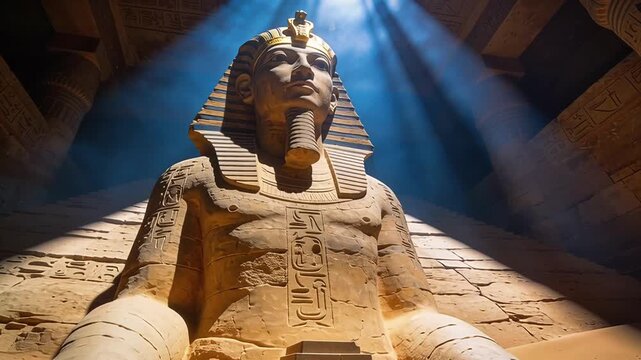 Ancient Egyptian Sphinx Statue Bathed in Mystical Light.