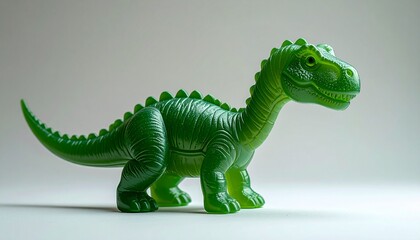 Obraz premium Green Plastic Dinosaur Toy on White Background.
