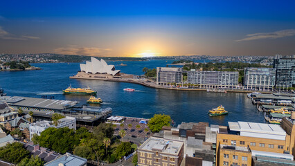 21 January 2026 Aerial Drone View of Sydney Harbour Circular Quay on a nice Summer day beautiful Sky in Sydney NSW Australia