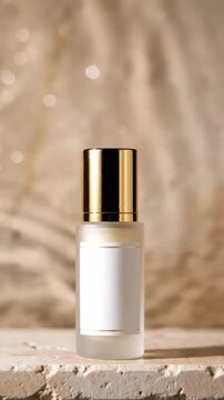 Elegant cosmetic bottle collection with minimalist design on textured background