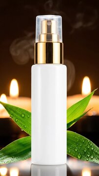 Serene Collection of Wax Candles with Botanical Elements and Glowing Flames for Relaxation and Spa Ambiance