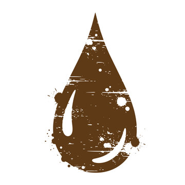 Drawing Vintage grunge  texture Brown grunge water drop icon with white splatters isolated on white background
