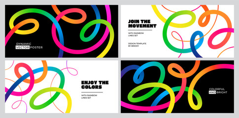 Obraz na płótnie Canvas Abstract Color Line Patterns. Wave Shape Design Elements. 3D Curve Dynamic Spiral Lines. Vector Modern Background with Rainbow Swirl Party Ribbons.