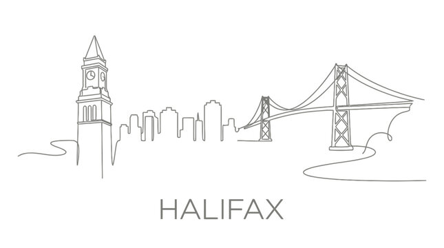 Halifax city skyline with landmark clock tower and bridge vector illustration