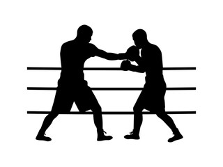 Boxing match silhouette in ring action scene. sport concept.