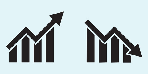 Graph going down and up sign with green and red arrows, vector illustration of bar chart symbols, depicting sales decrease and growth, ideal for business analytics, financial reports  © Top