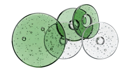 Green and clear circular liquids with bubbles