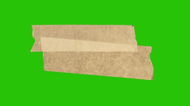 Short double translucent masking tape strips aligned in stop motion on green screen, neat sticky borders for photos, cards and titles.