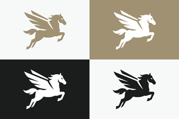 Elegant Flying Pegasus Logo Icon Set in Minimalist Style © thetwelvesense