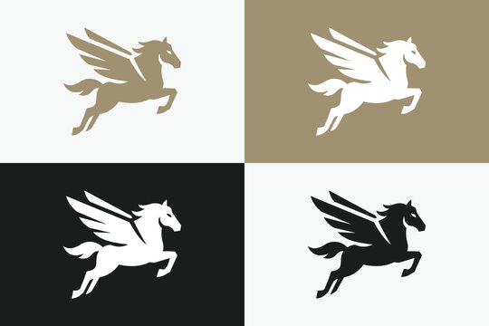Elegant Flying Pegasus Logo Icon Set in Minimalist Style