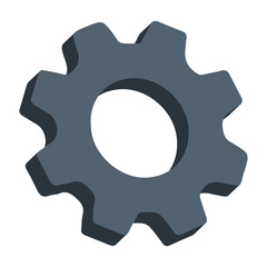 Rounded Gear Icon 3D Style, System Settings Cogwheel Isolated on White Background