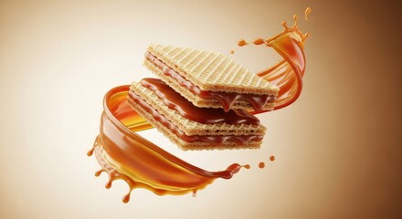 Waffle Sandwich with Caramel Sauce.