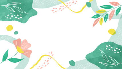 ボタニカルな自然派の背景フレーム 花や植物のゆるふわ水彩イラスト枠