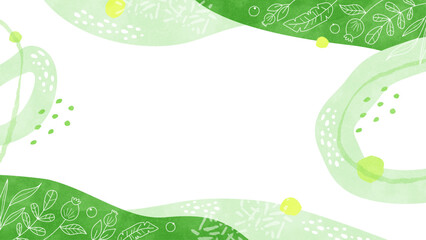 Obraz premium 植物の線画の背景フレーム オーガニックな水彩イラスト枠（グリーン）