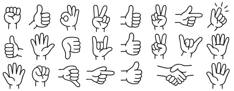 Mega set of Cartoon comic hands gestures with different signs and symbols, doodle-style human arms showing various poses, perfect for comic illustrations, educational graphics, social media design