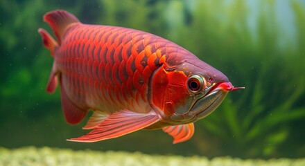 Red Arowana Fish Swimming.