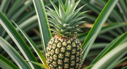 Pineapple Growing in Field.