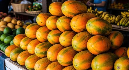 Fresh Papayas at Market.