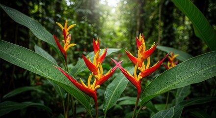 Tropical Flowers in Forest.