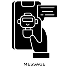 AI Message Glyph Icon &ndash; Chatbot Message on Smartphone, Virtual Assistant Chat and Support Symbol
