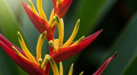 Vibrant Heliconia Flower Closeup.