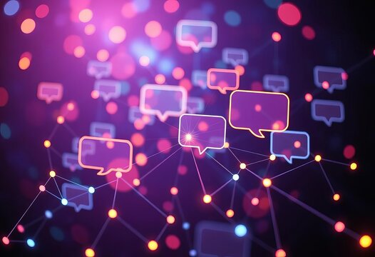 Abstract glowing network nodes forming conversation bubbles,  online,   science