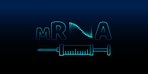 mRNA Vaccine Technology Concept with Syringe Icon. Abstract Medical Illustration for Coronavirus Research, Immunology, and Biotech Healthcare. Modern Futuristic Genetic Science Background.