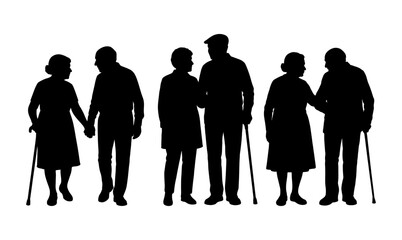 Vector illustration. An elderly couple of pensioners. A large set of people