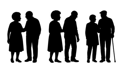 Vector illustration. An elderly couple of pensioners. A large set of people