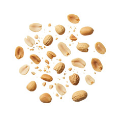 Heap of Roasted Peanuts Falling Overhead Shot on Transparent Background
