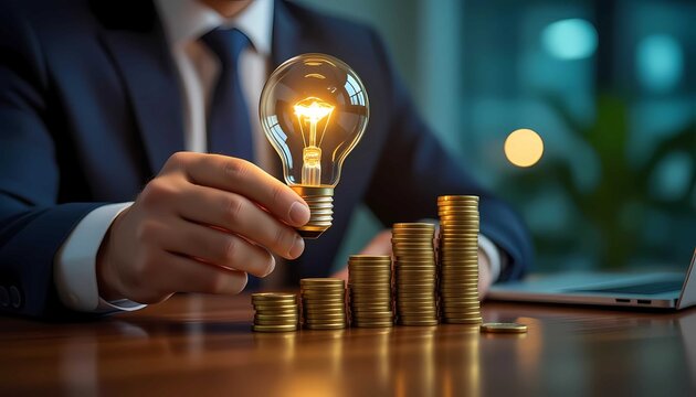 Businessman investing in creative ideas and financial growth concept