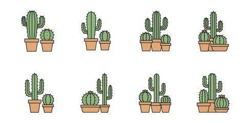 set of cactus plants vector