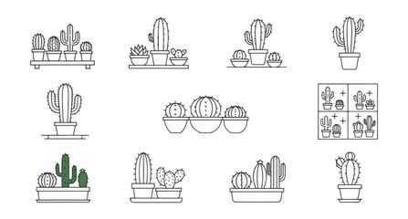 set of cactus plants vector