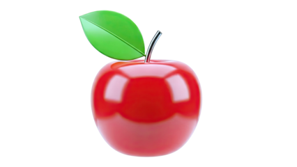 Shiny Red Apple with Green Leaf