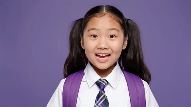 Happy Asian School Girl with Backpack Back to School Education Concept.