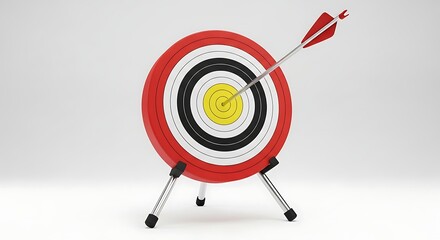A perfectly aimed arrow strikes the center of a red and white target, representing precision and goal achievement.