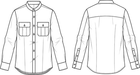 Technical flat sketch of a women's hooded zip-up windbreaker jacket featuring raglan sleeves and welt pockets front and back views for fashion design CAD © Its Ariful 