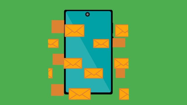 Email spamming warning concept on smartphone screen with many mail icons.Clear digital security notification theme.