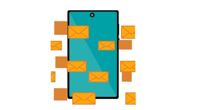 Email spamming warning concept on smartphone screen with many mail icons.Clear digital security notification theme.