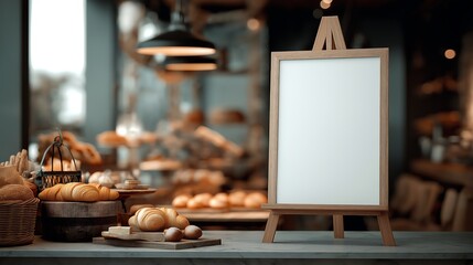 Blank advertising mockup board for advertisement at the bakery shop