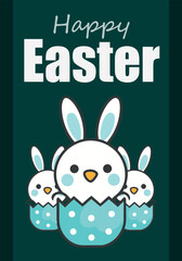 Fototapeta premium Happy easter greeting with cute bunnies hatching from polka dot eggs