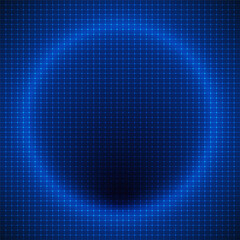 Abstract blue technology network background featuring a luminous circular frame and dark center for cyber data designs