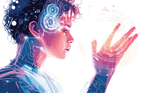 Futuristic Human with Digital Brain Interface.